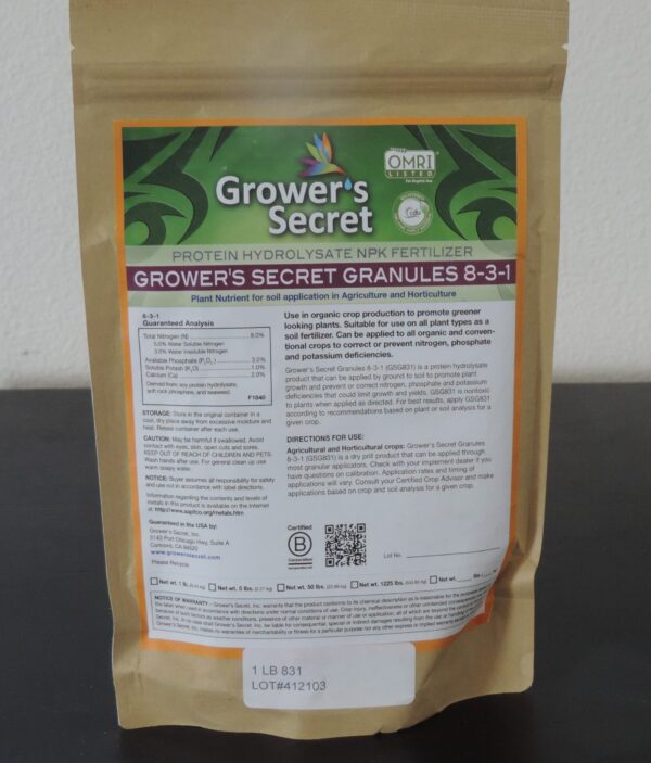 Grower's Secret Nitrogen Granules 8-3-1  5lb